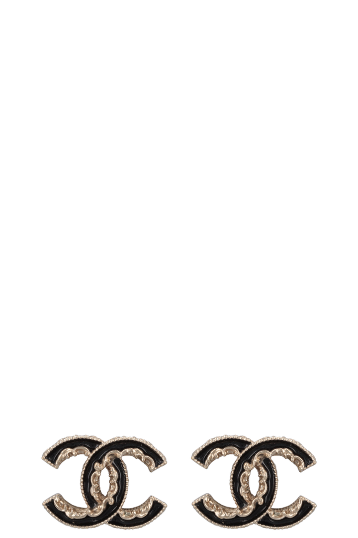 CHANEL 2014 CC Earrings Black Gold