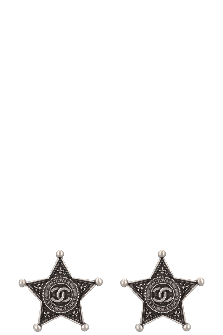 CHANEL 2014 Paris Dallas Star Earrings Silver