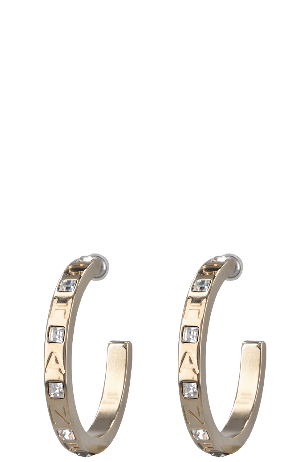 CHANEL 2021 Hoop Earrings Crystals Gold