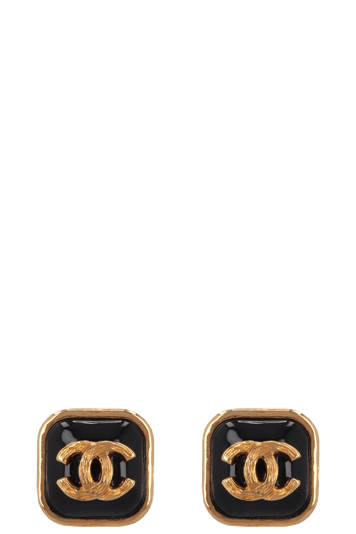 CHANEL CC Earrings Black Gold