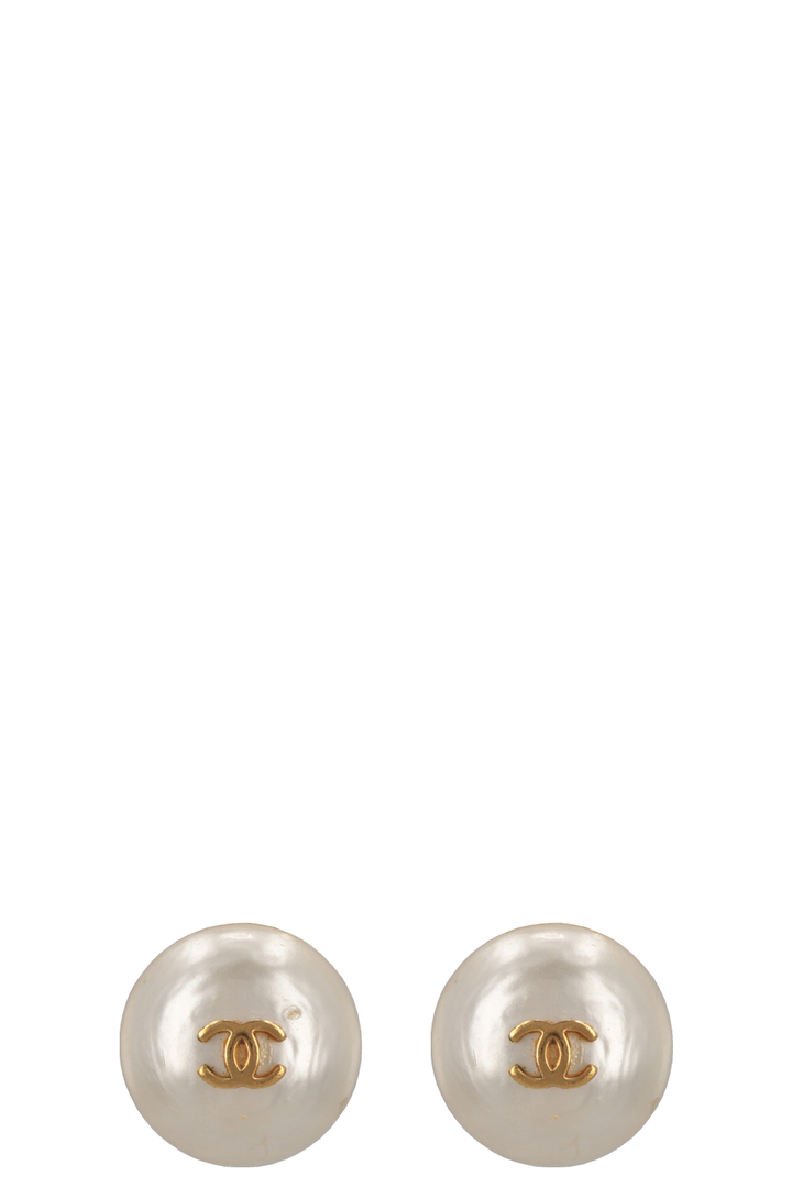 CHANEL CC Pearl Ear Clips Gold