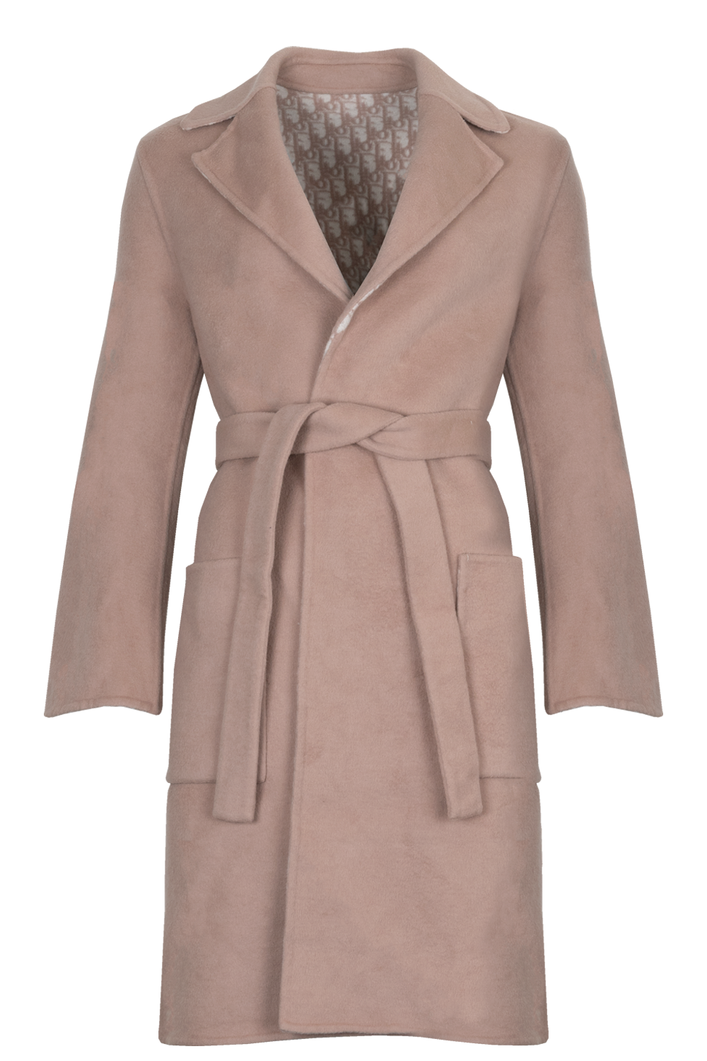 CHRISTIAN DIOR Belted Coat Wool Oblique Pink