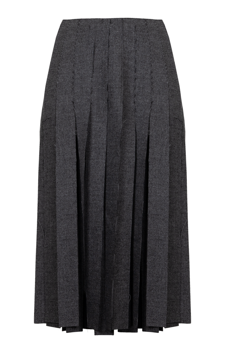 PRADA 2020 Fringed Wool Midi Skirt Grey