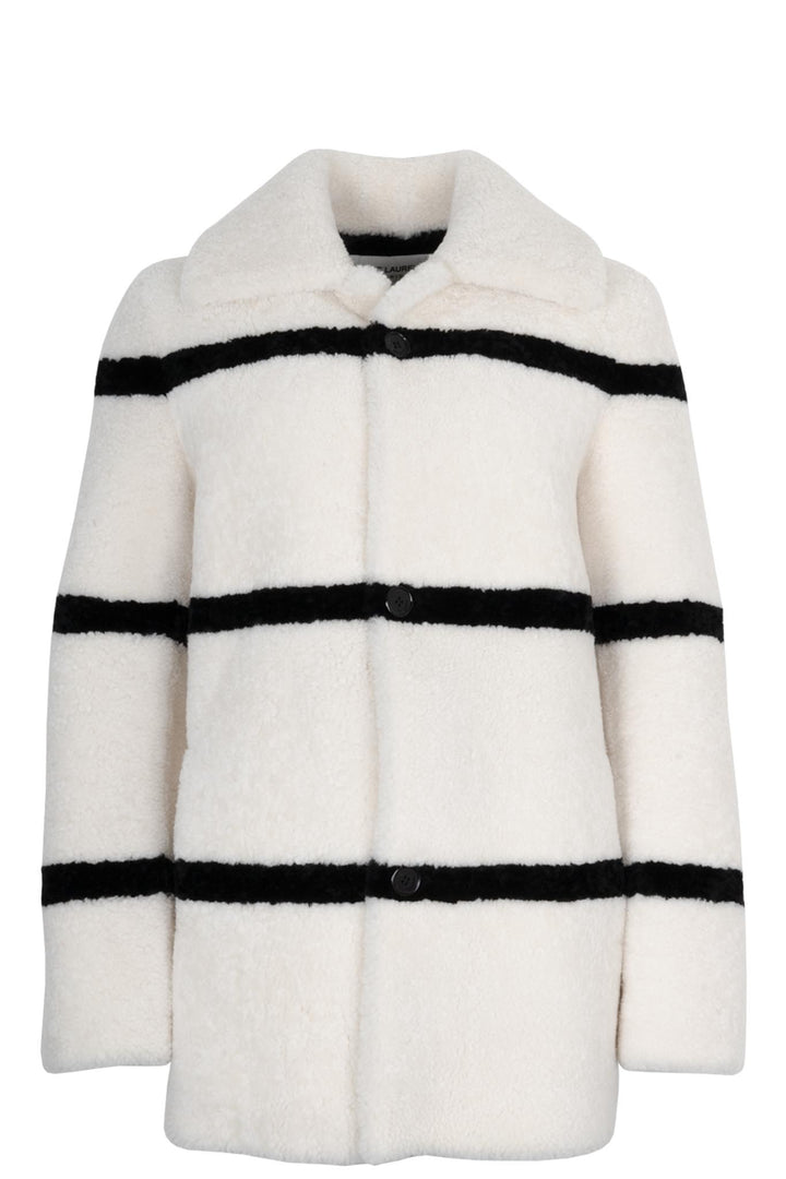 SAINT LAURENT Coat Shearling Striped White Black