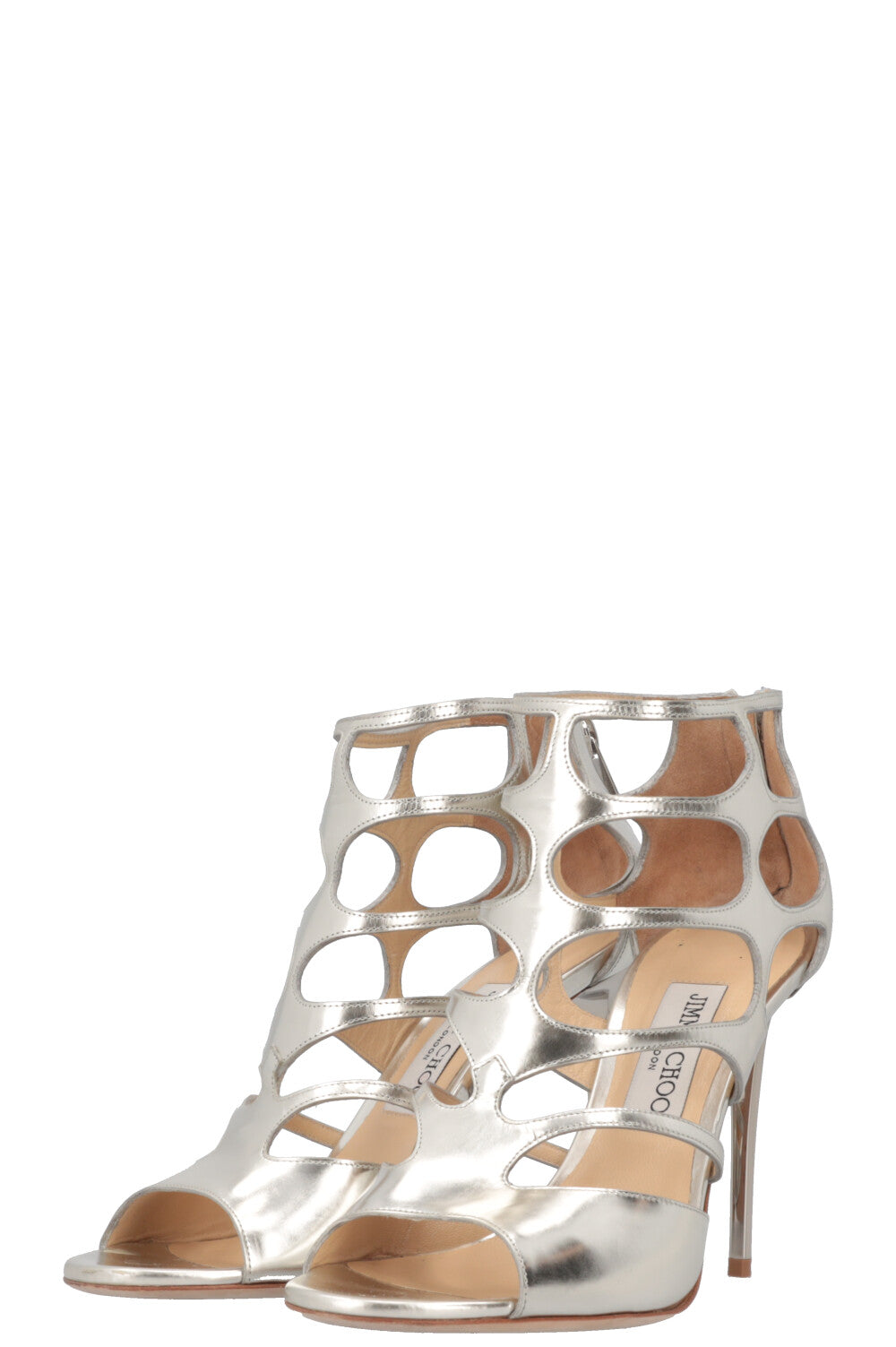 JIMMY CHOO Cut Out Heels Silver Loop