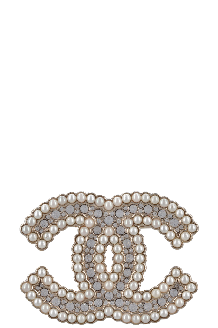 CHANEL 2021 CC Brooch Pearl Crystals Gold