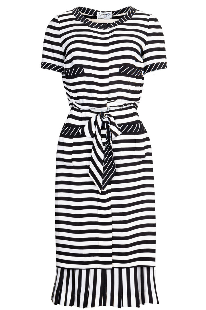 CHANEL Two Piece Striped Silk Black & White