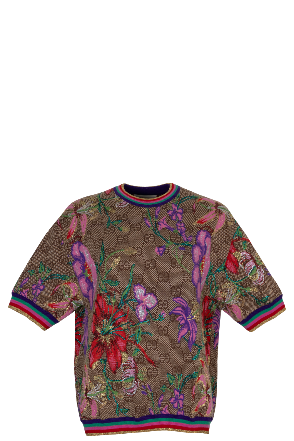 GUCCI Floral GG Knit Brown Multicolor