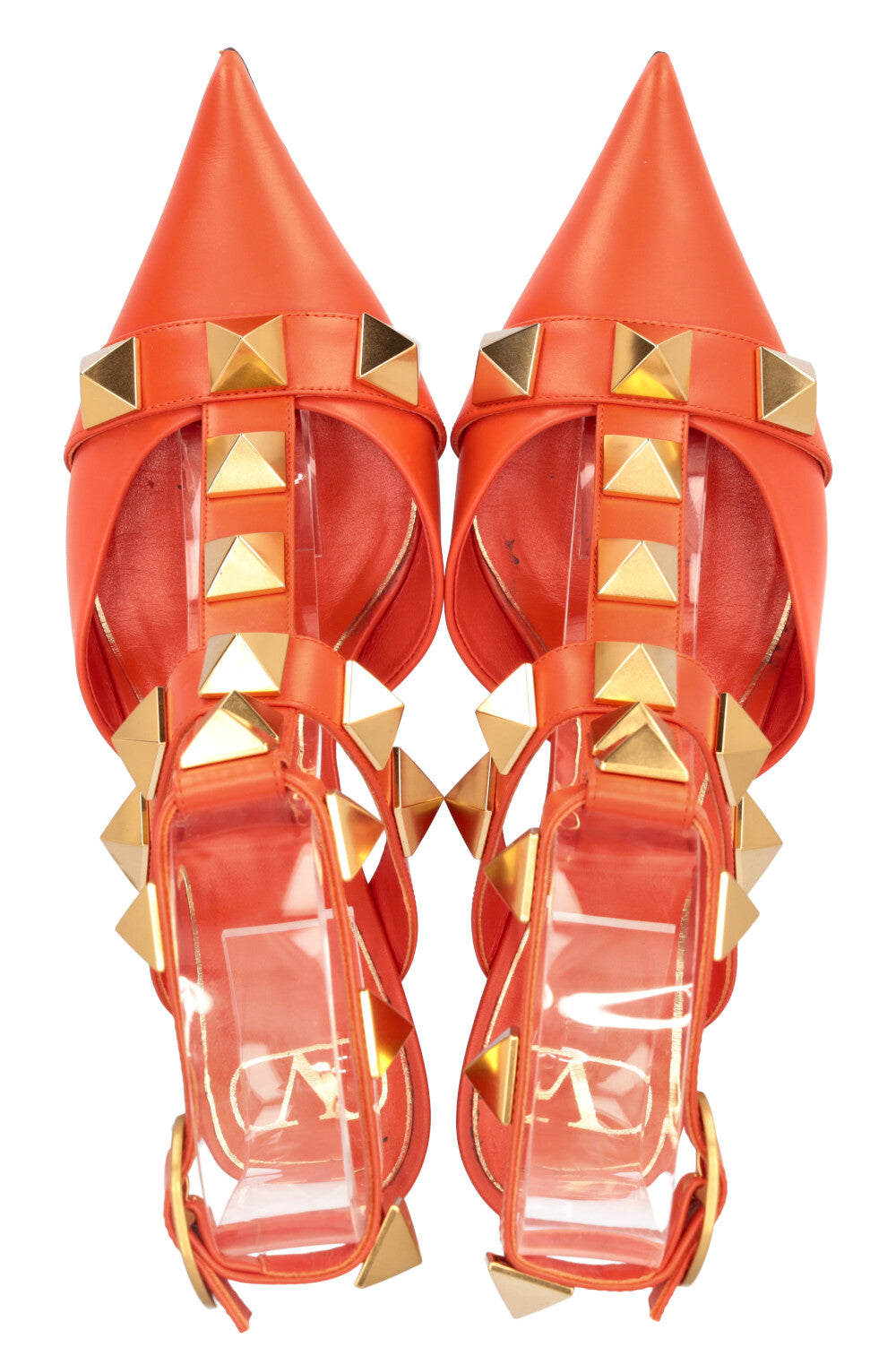 VALENTINO Roman Stud Heels Leather Orange