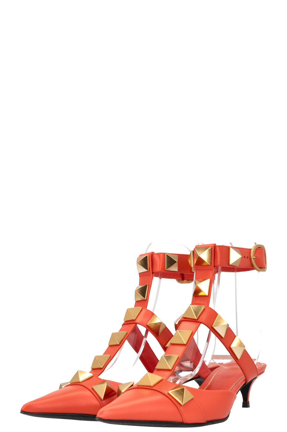 VALENTINO Roman Stud Heels Leather Orange REAWAKE