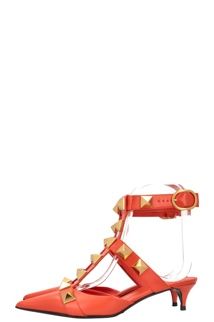 VALENTINO Roman Stud Heels Leather Orange