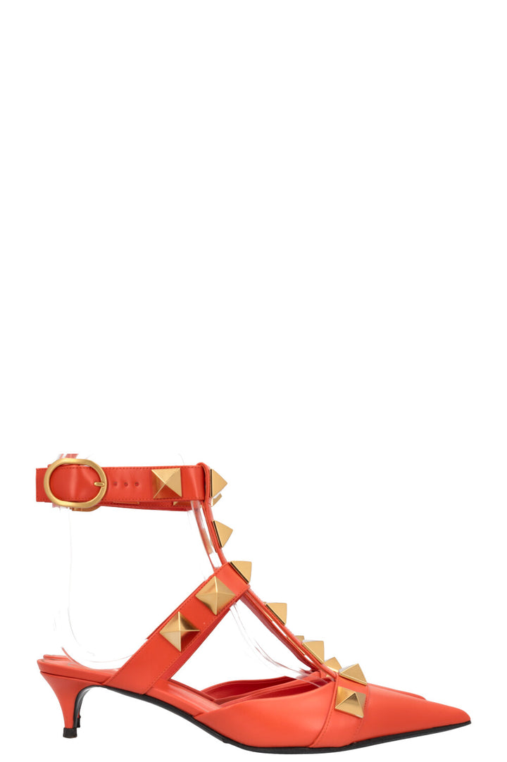 VALENTINO Roman Stud Heels Leather Orange