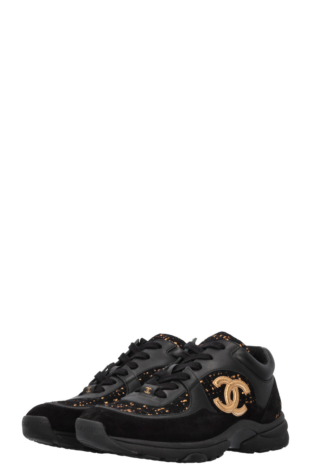 Chanel sneakers black gold deals