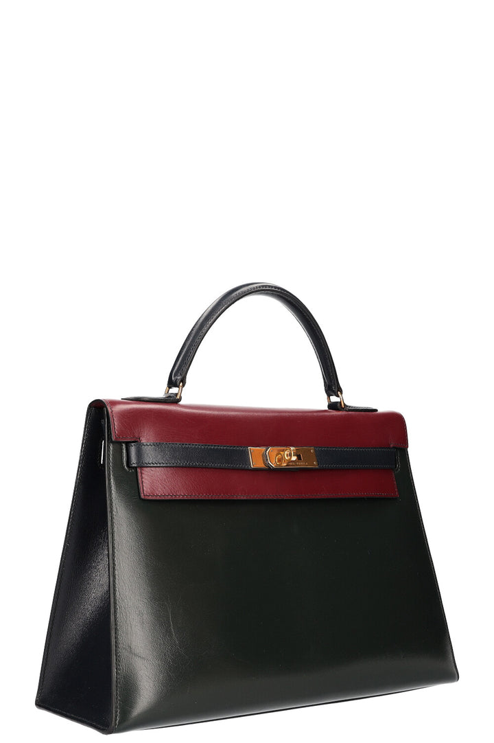 HERMÈS Kelly 32 Sellier Box Tricolor