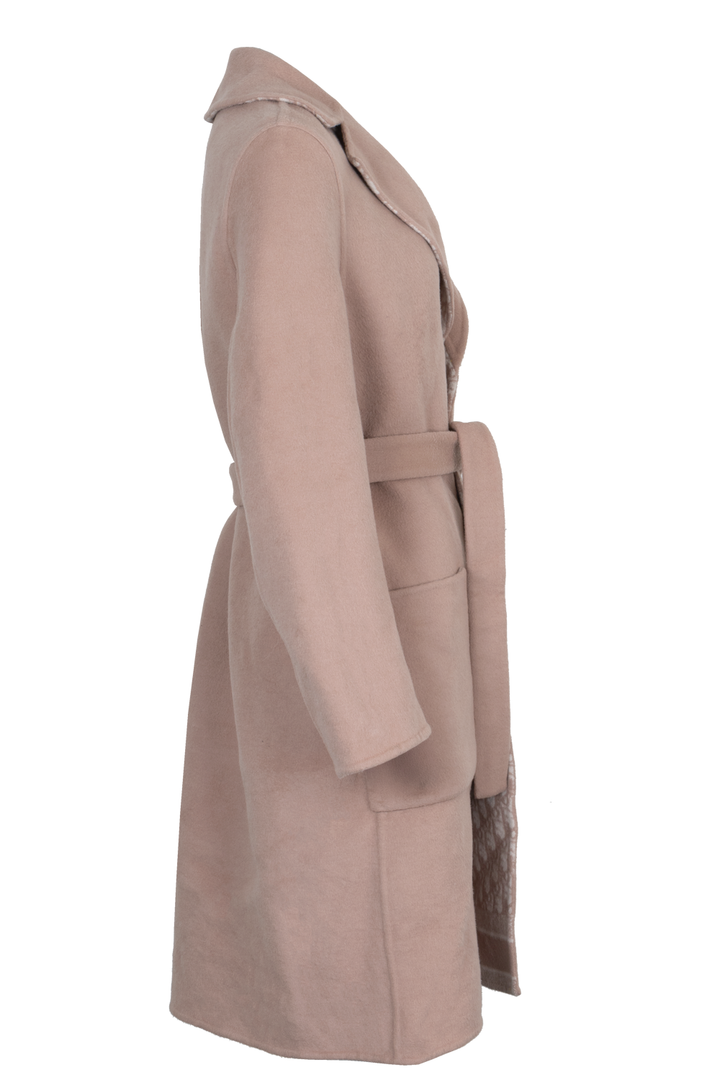 CHRISTIAN DIOR Belted Coat Wool Oblique Pink