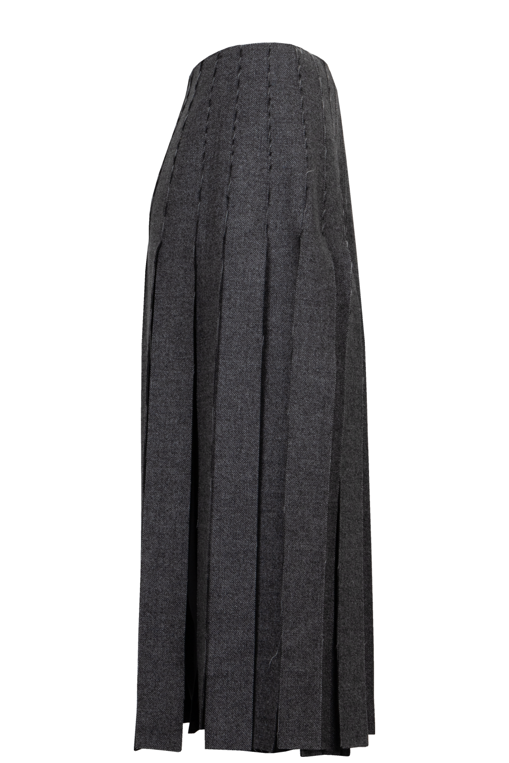 PRADA 2020 Fringed Wool Midi Skirt Grey