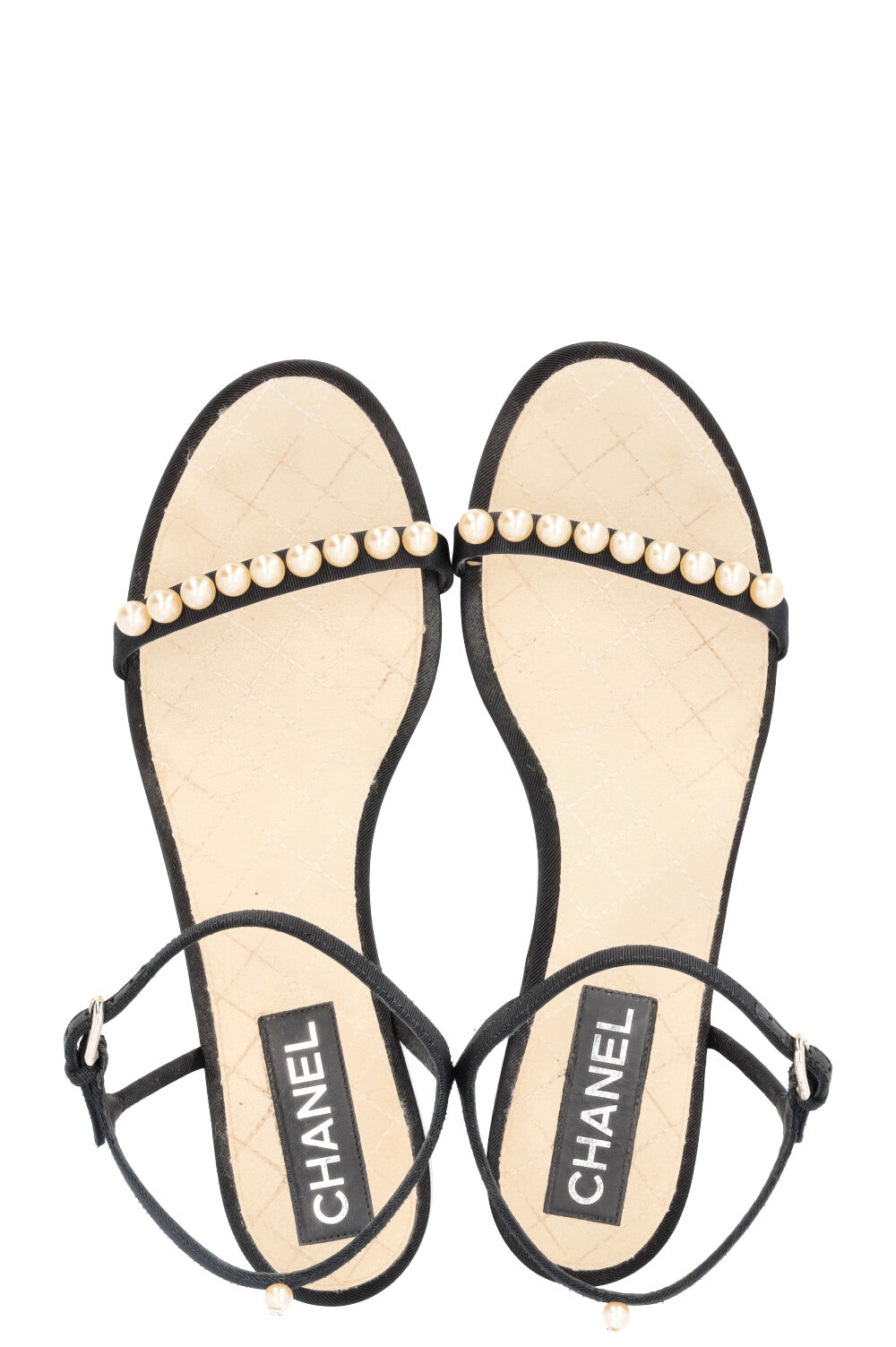 CHANEL Pearl Embellished Flats Black