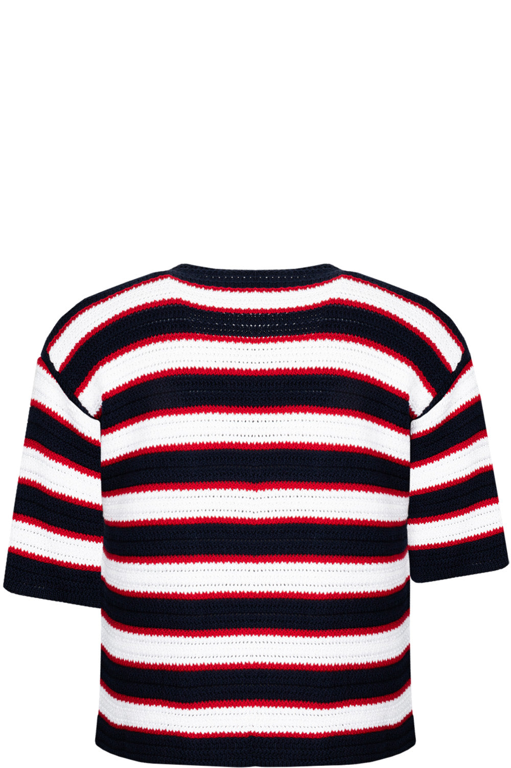 VALENTINO Cardigan Roman Stud Knit Rayé Marine Blanc Rouge