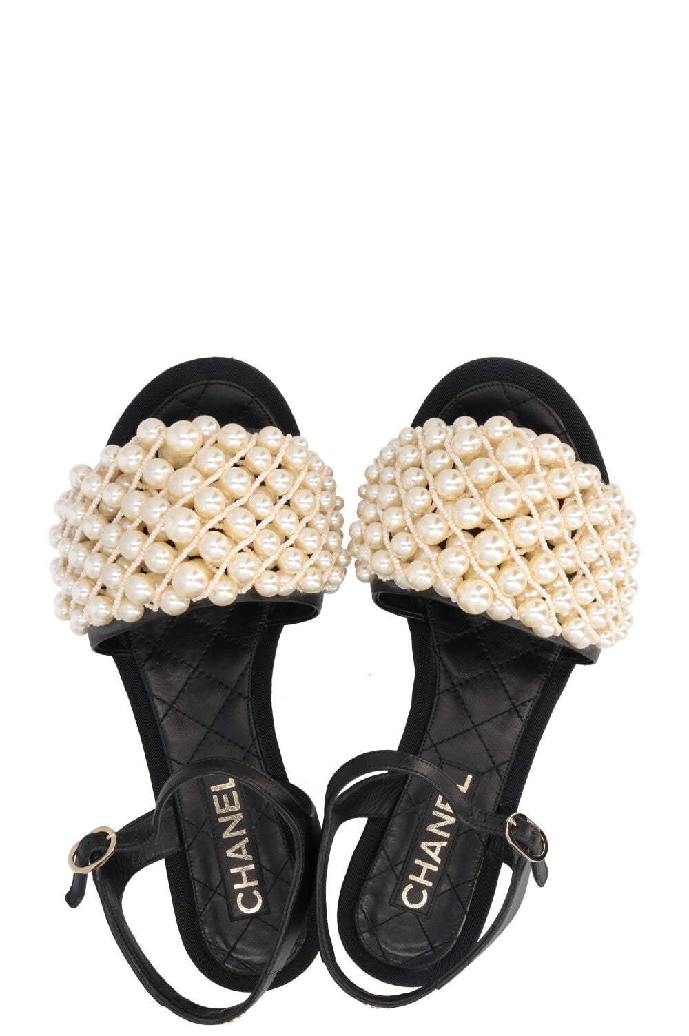 CHANEL Sandales plates a bout ouvert avec perles Noir REAWAKE