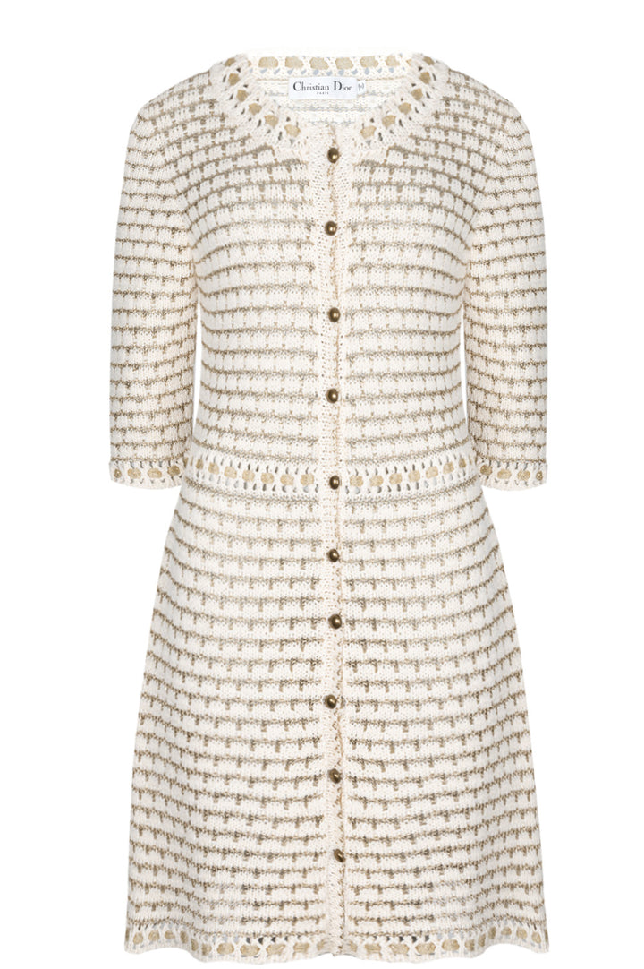 CHRISTIAN DIOR Dress Knit Ivory Gold