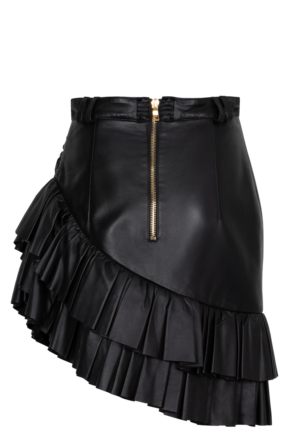 BALMAIN Asymmetric Leather Skirt Black