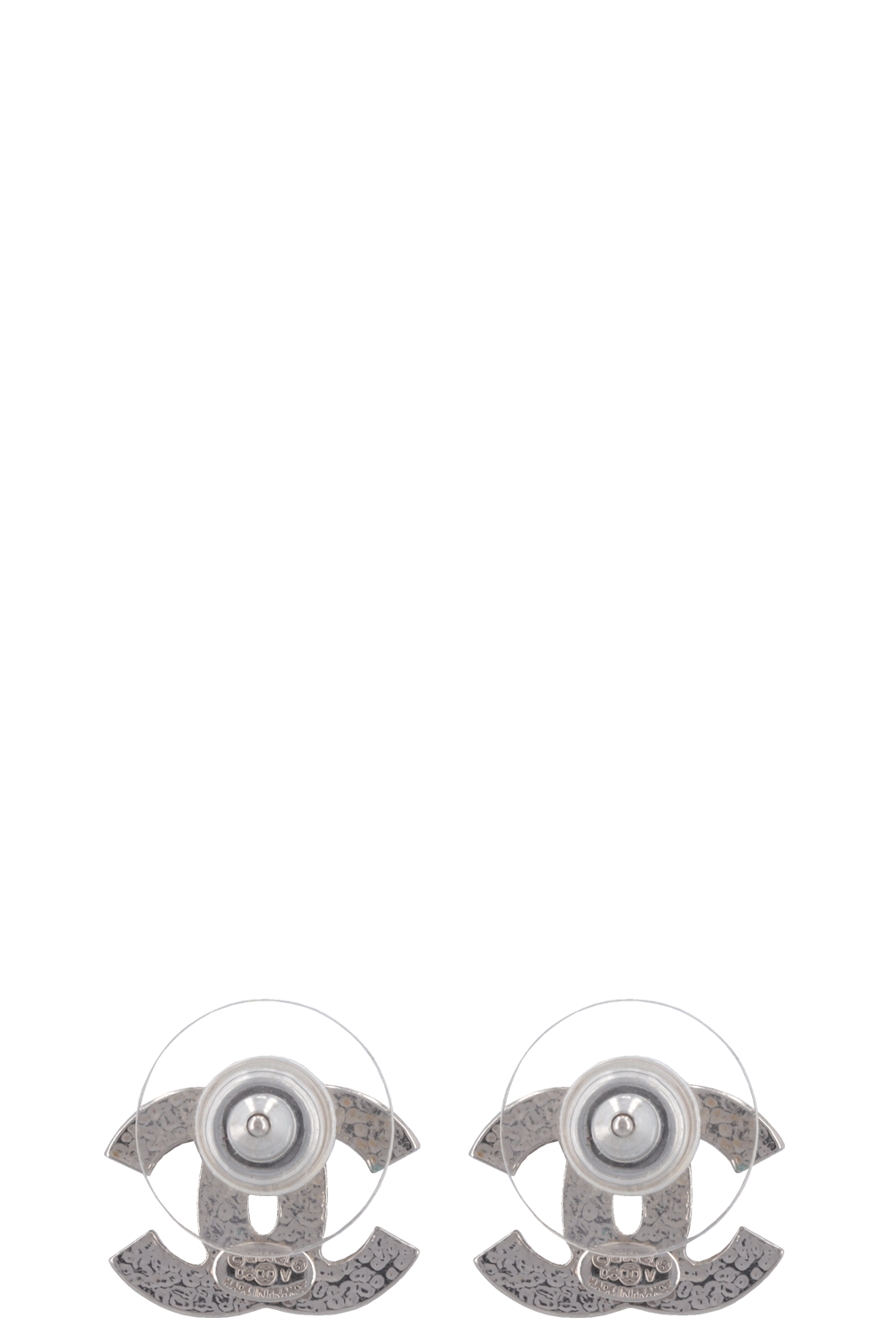 CHANEL 2003 Crystal CC Earrings Silver