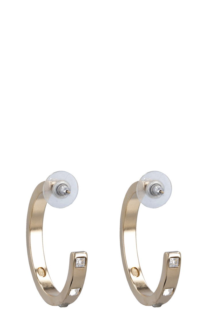 CHANEL 2021 Hoop Earrings Crystals Gold