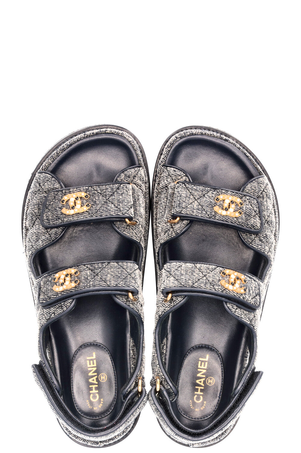 CHANEL 21A Dad Sandals Velvet Denim Grey