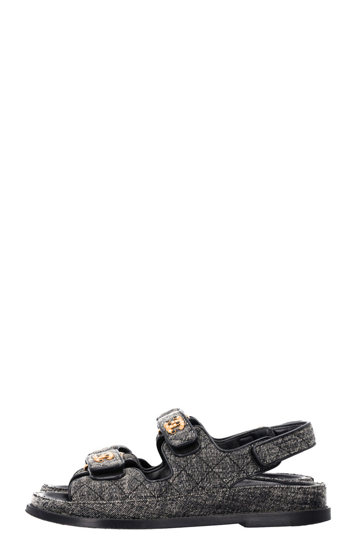 CHANEL 21A Dad Sandals Velvet Denim Grey