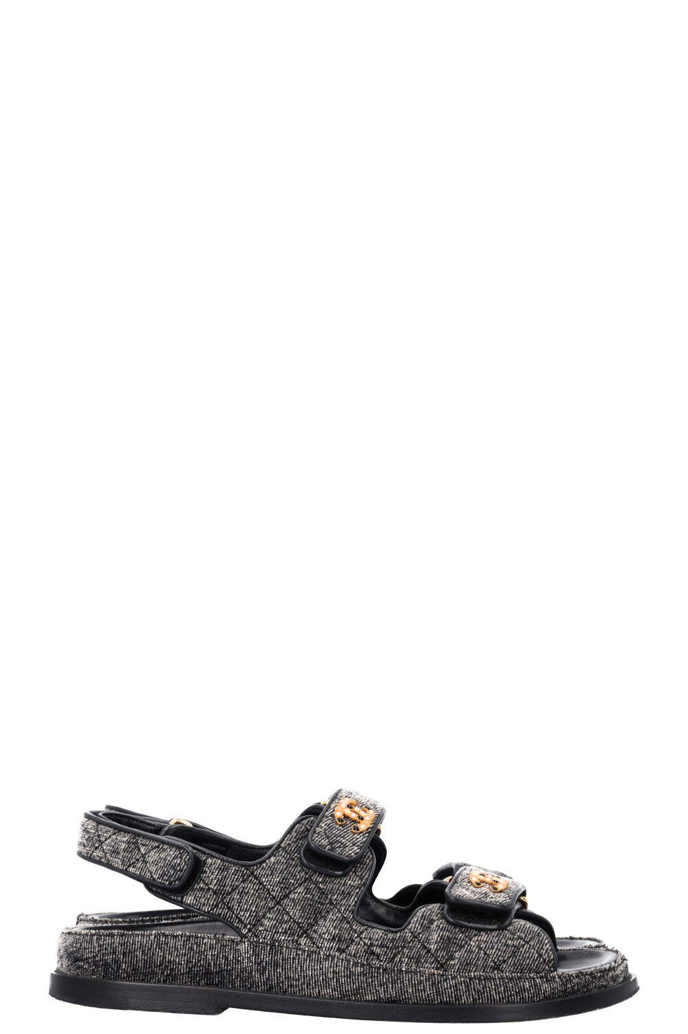 CHANEL 21A Dad Sandals Velvet Denim Grey