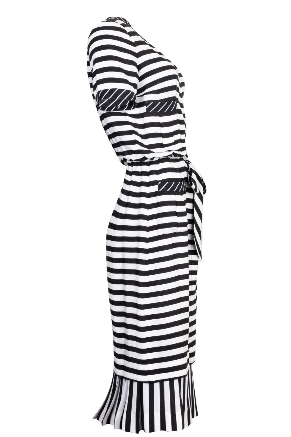 CHANEL Two Piece Striped Silk Black & White