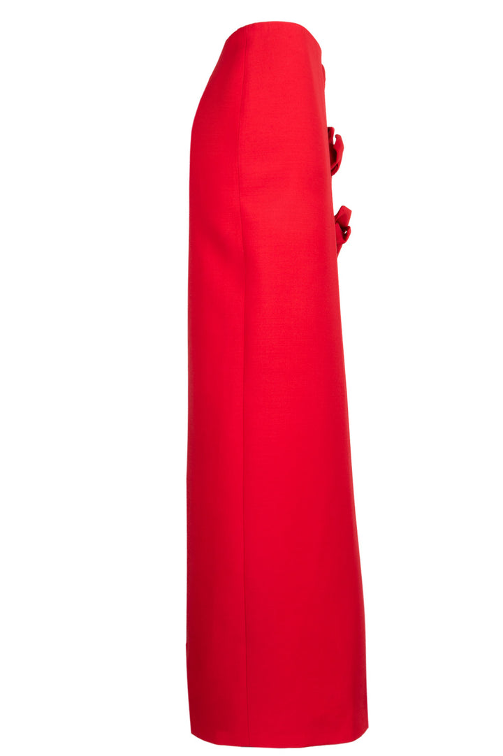 VALENTINO Floral Applique Maxi Skirt Red