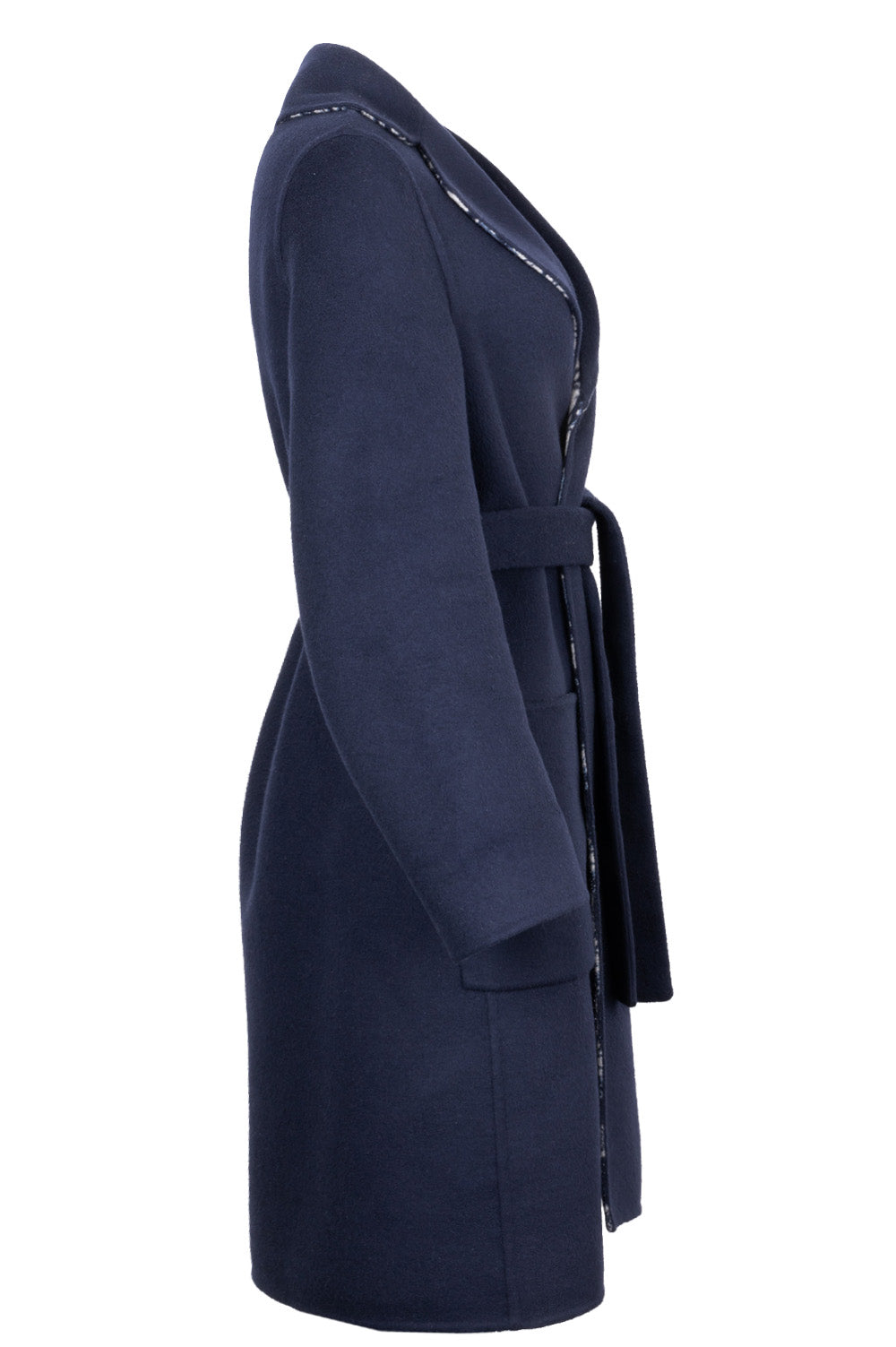 CHRISTIAN DIOR Manteau Ceinturé Laine Oblique Marine