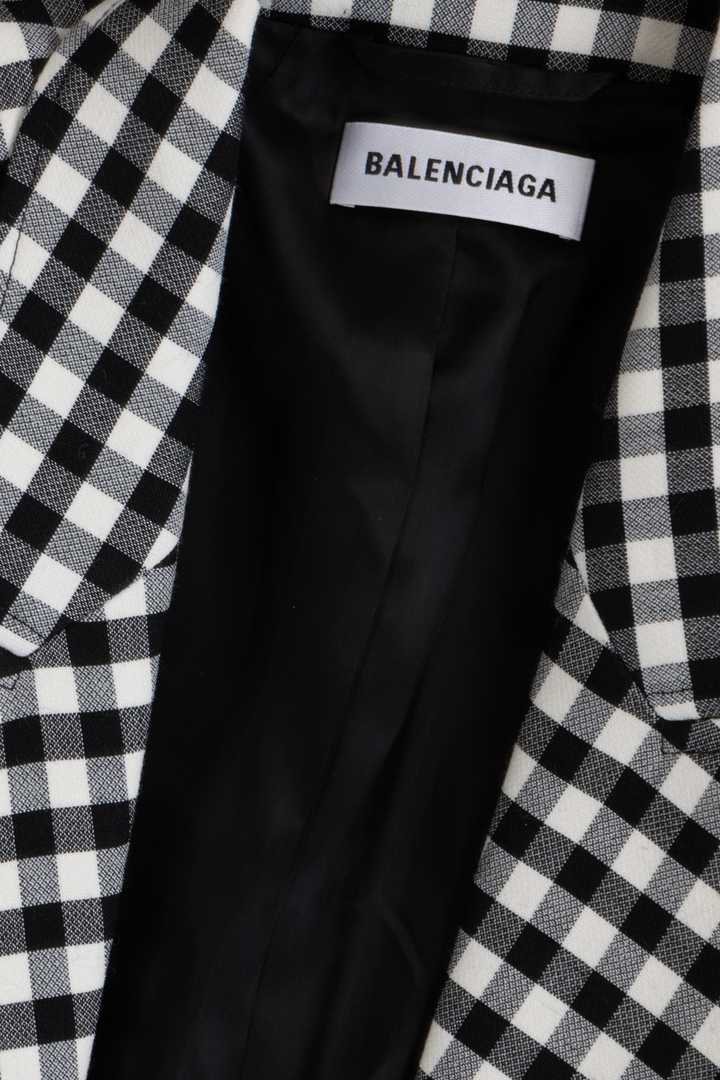 BALENCIAGA Check Hourglass Blazer Jacket Black White