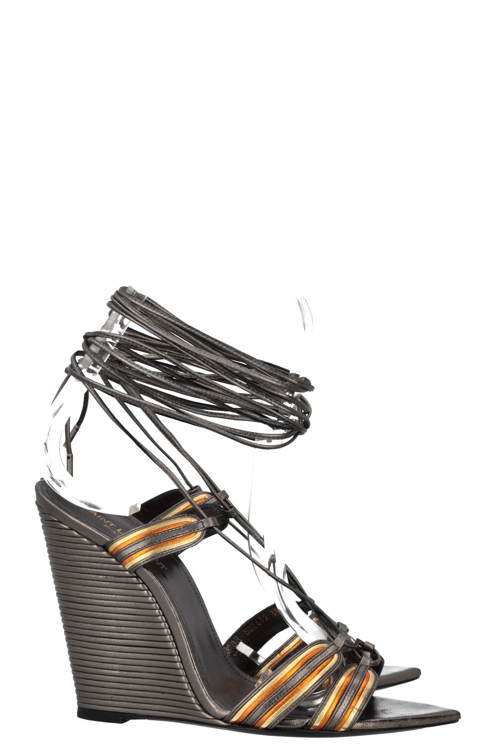 SAINT LAURENT Wrap Up Wedge Heels Metallic