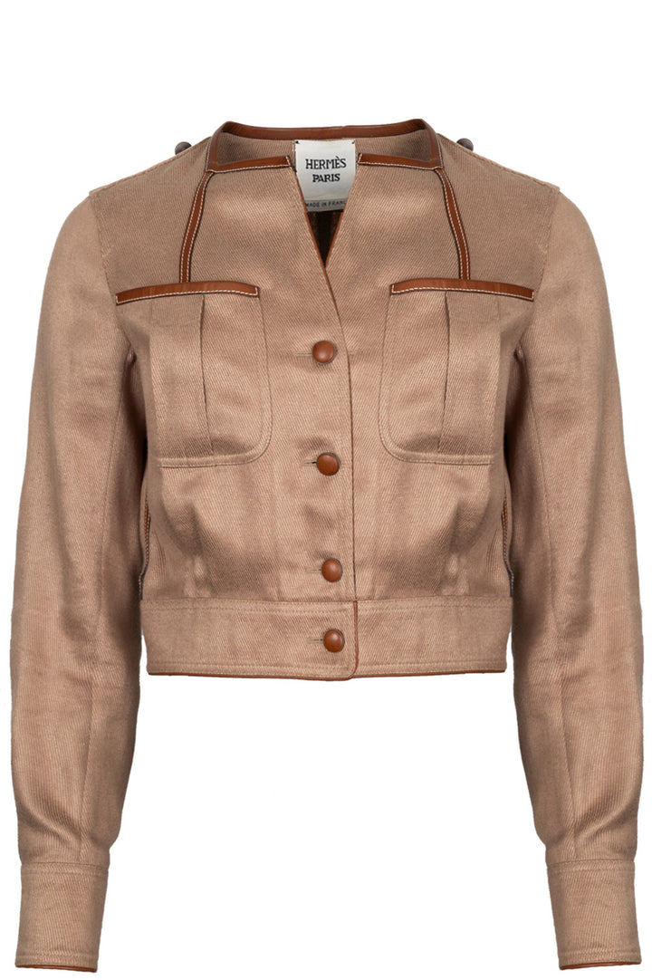 HERMÈS Jacket Linen Leather Brown