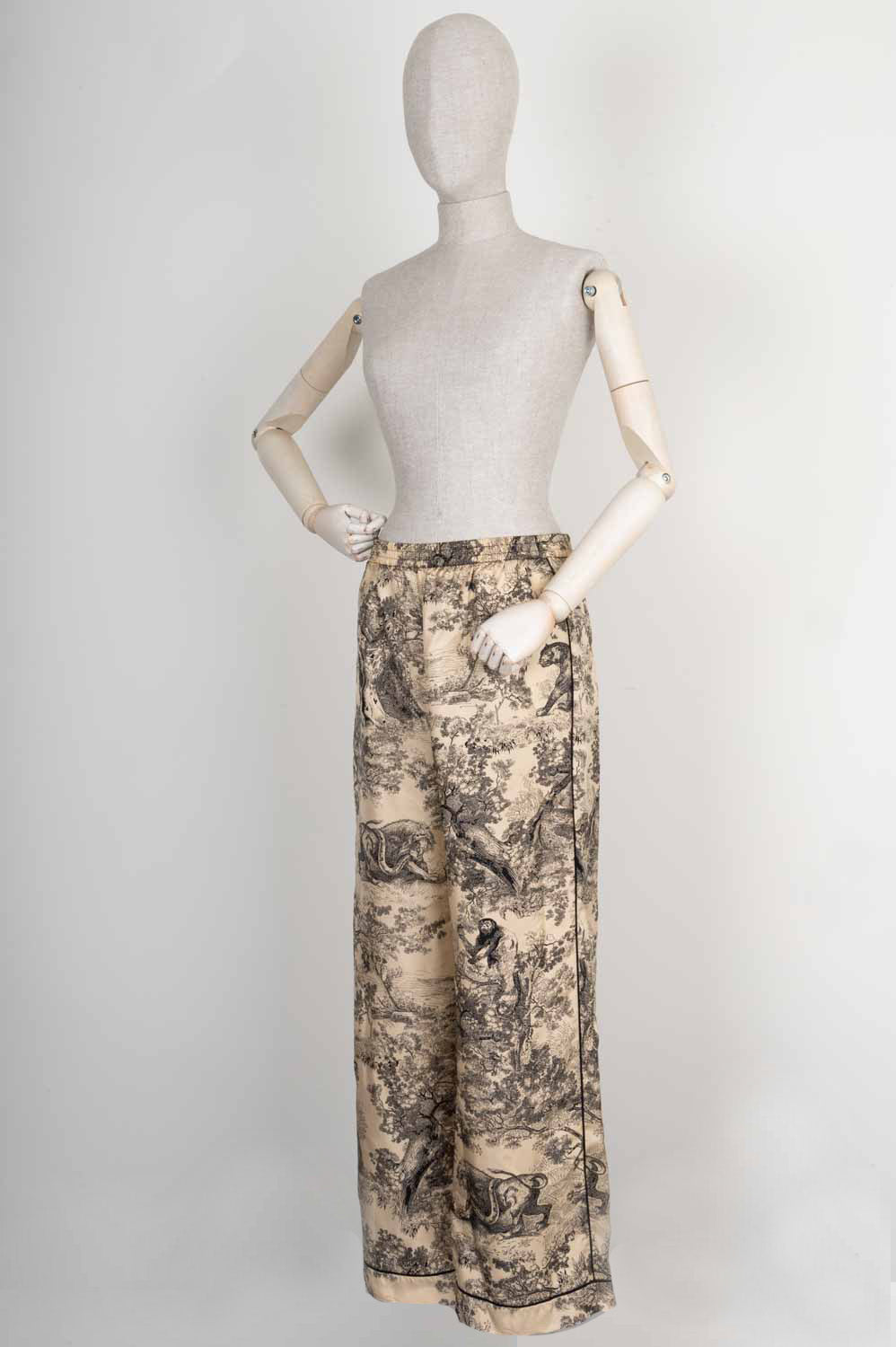 CHRISTIAN DIOR Chez Moi Pantalon Toile de Jouy Motif Soie Beige