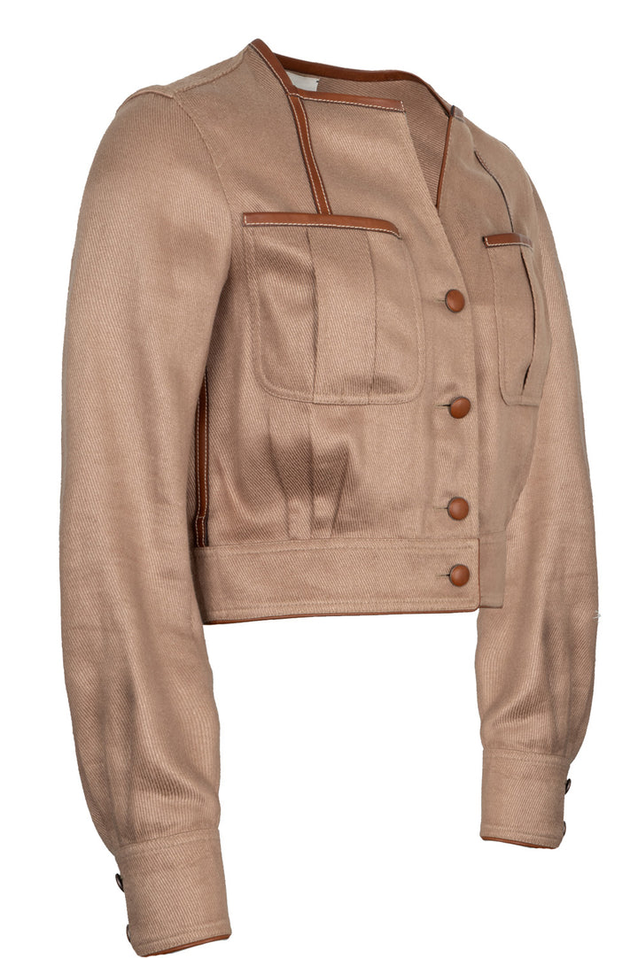 HERMÈS Jacket Linen Leather Brown