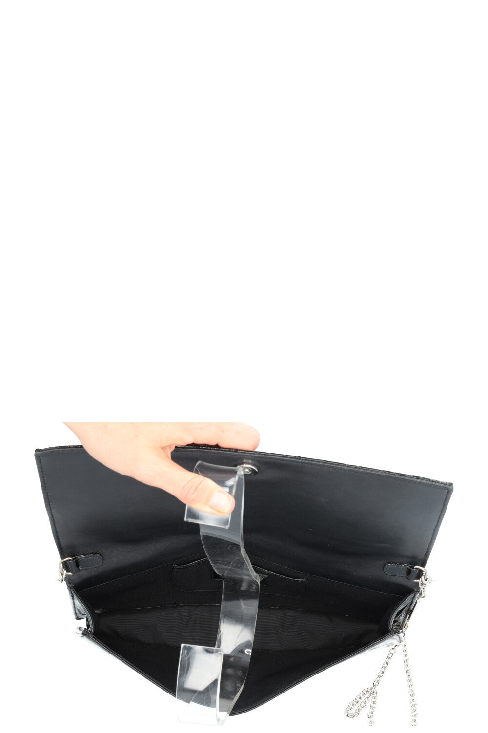 CHRISTIAN DIOR Lady Dior Pouch Patent Clutch Black