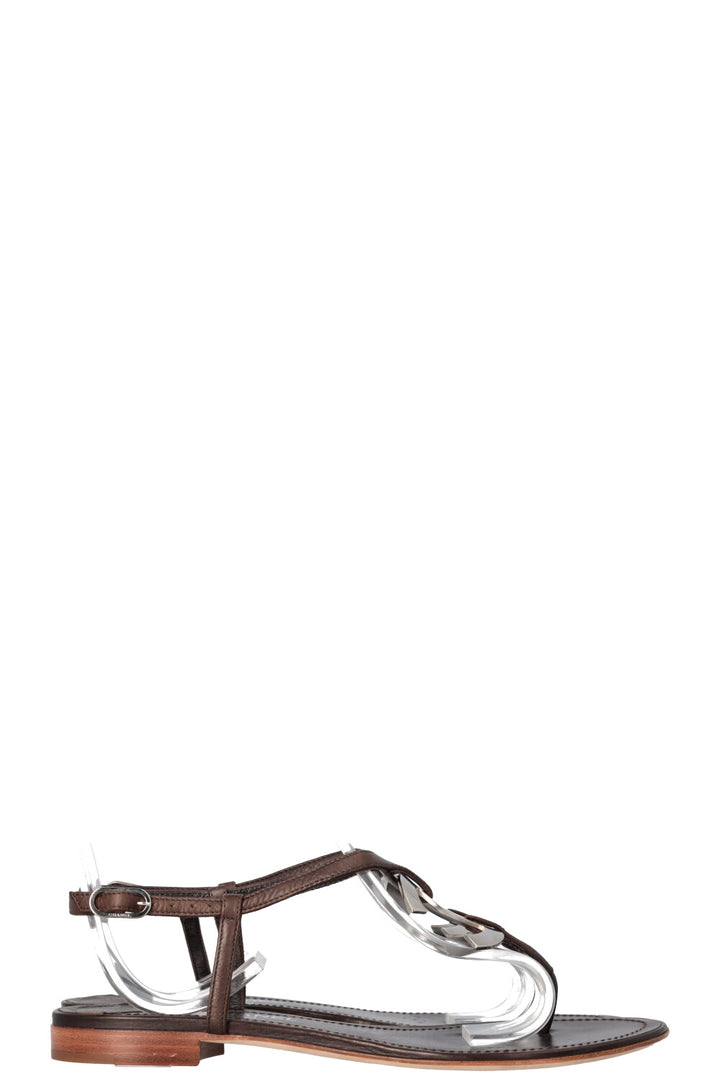 CHANEL CC Sandals Leather Brown