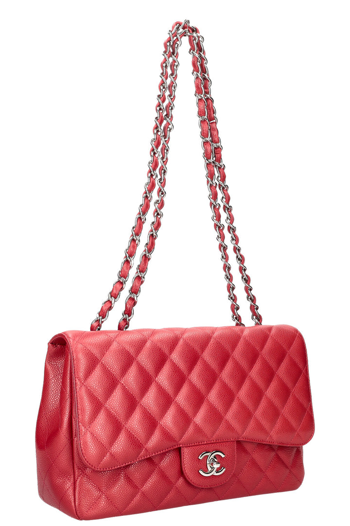 CHANEL Single Flap Bag Large Caviar Red