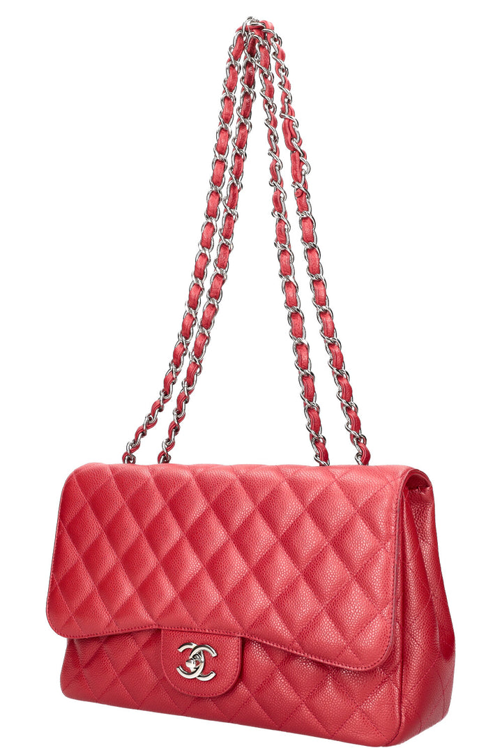 CHANEL Single Flap Bag Large Caviar Red