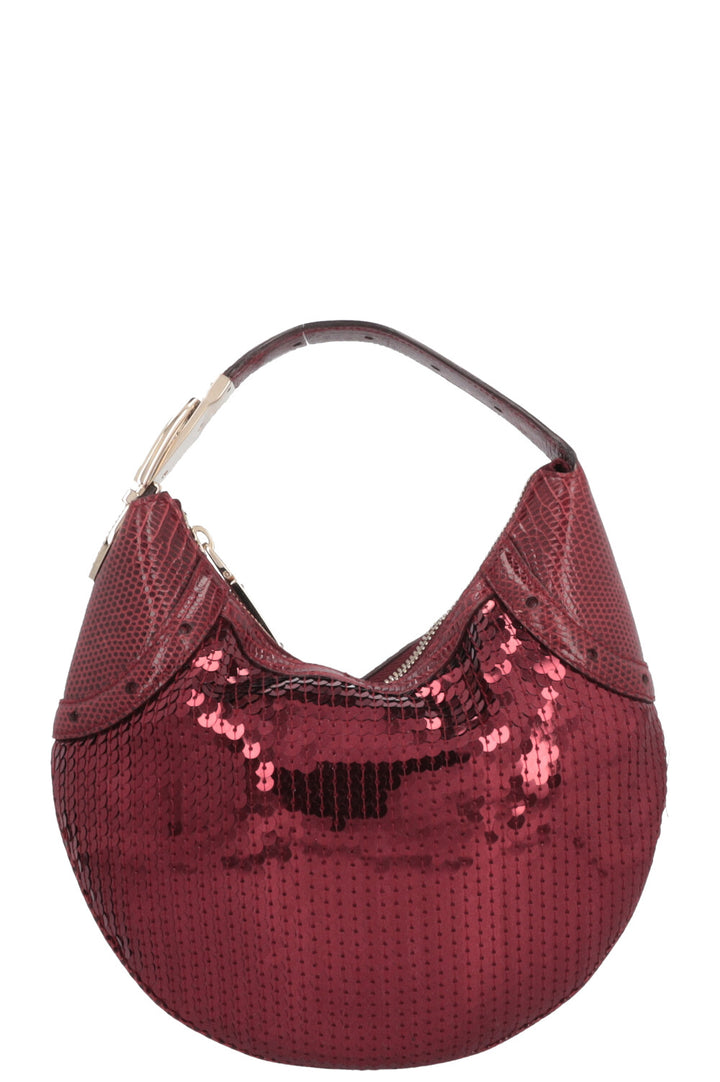 GUCCI Sac à main Lézard à sequins Mini Bordeaux