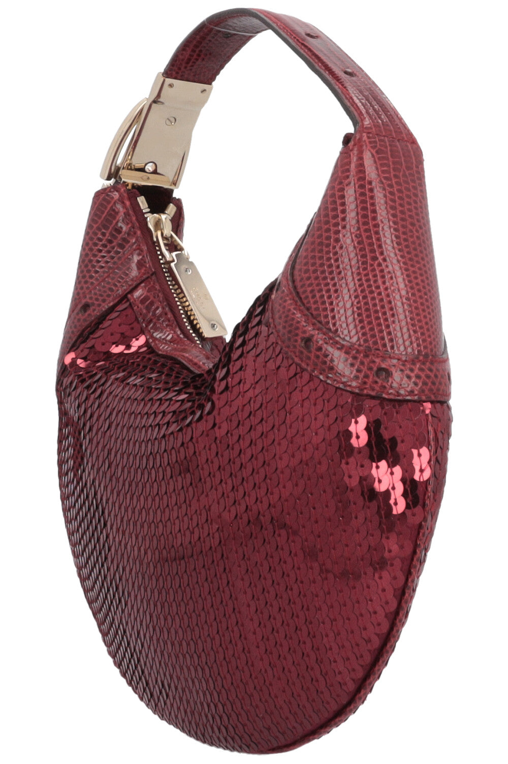 GUCCI Sac à main Lézard à sequins Mini Bordeaux