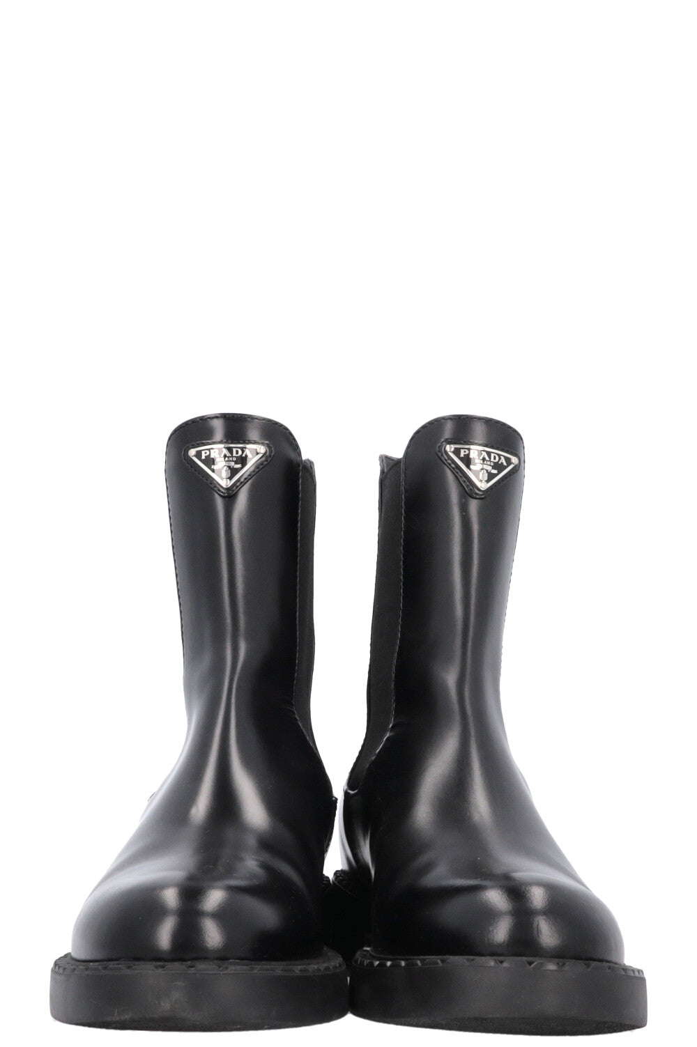 PRADA Triangle Logo Chelsea Boots Black Leather