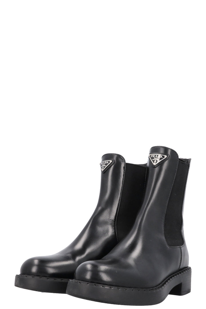 PRADA Triangle Logo Chelsea Boots Black Leather