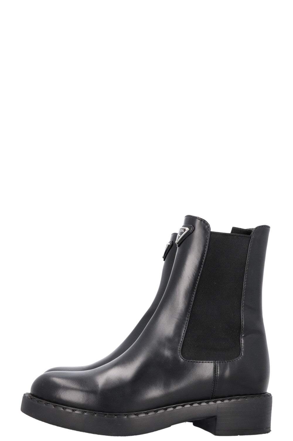 PRADA Triangle Logo Chelsea Boots Black Leather