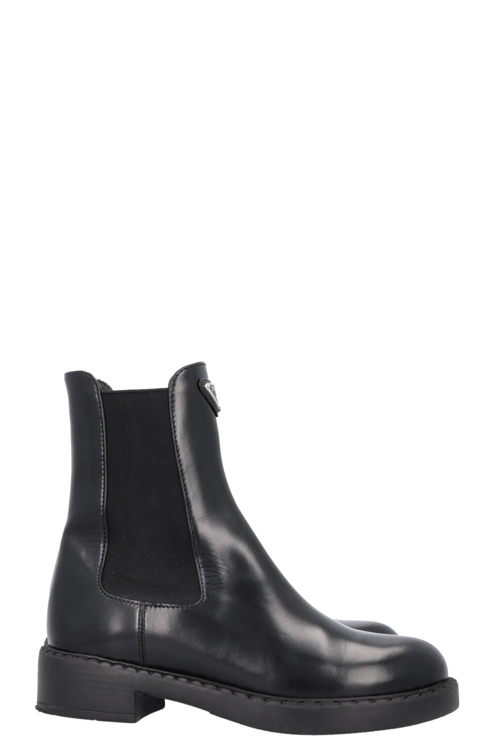 PRADA Triangle Logo Chelsea Boots Black Leather