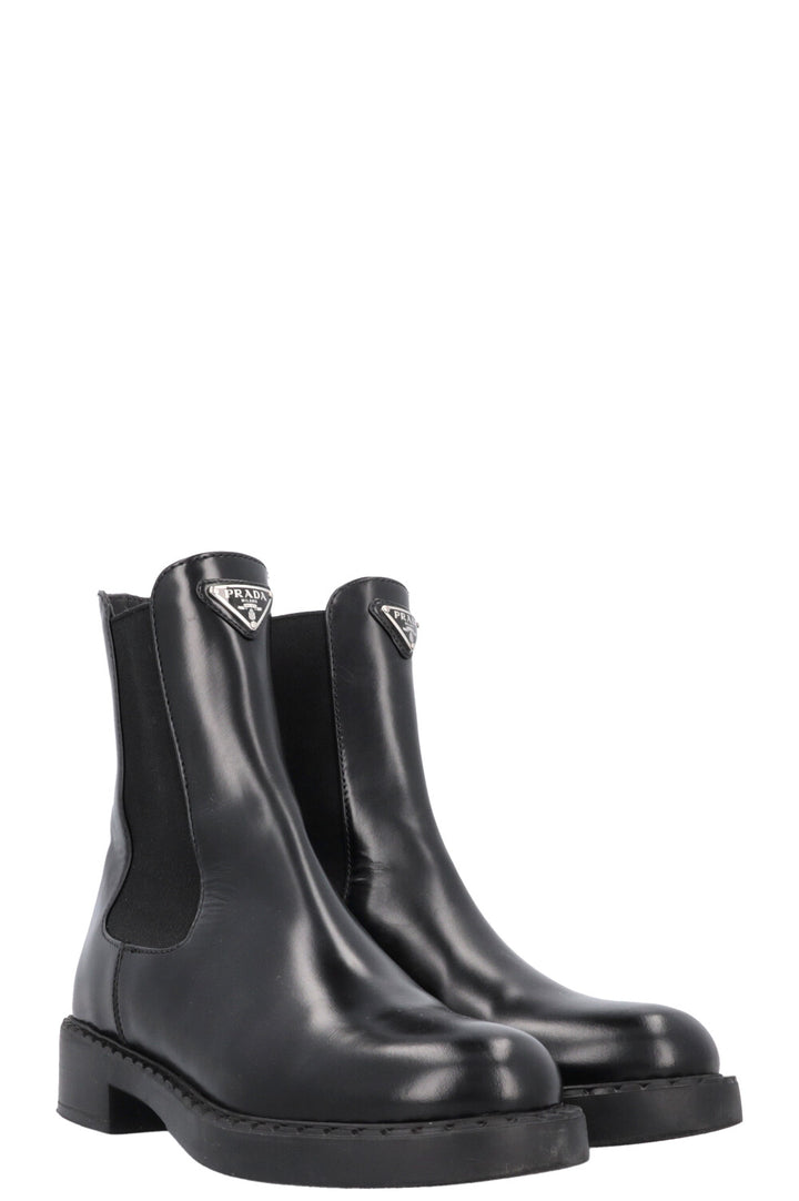 PRADA Triangle Logo Chelsea Boots Black Leather