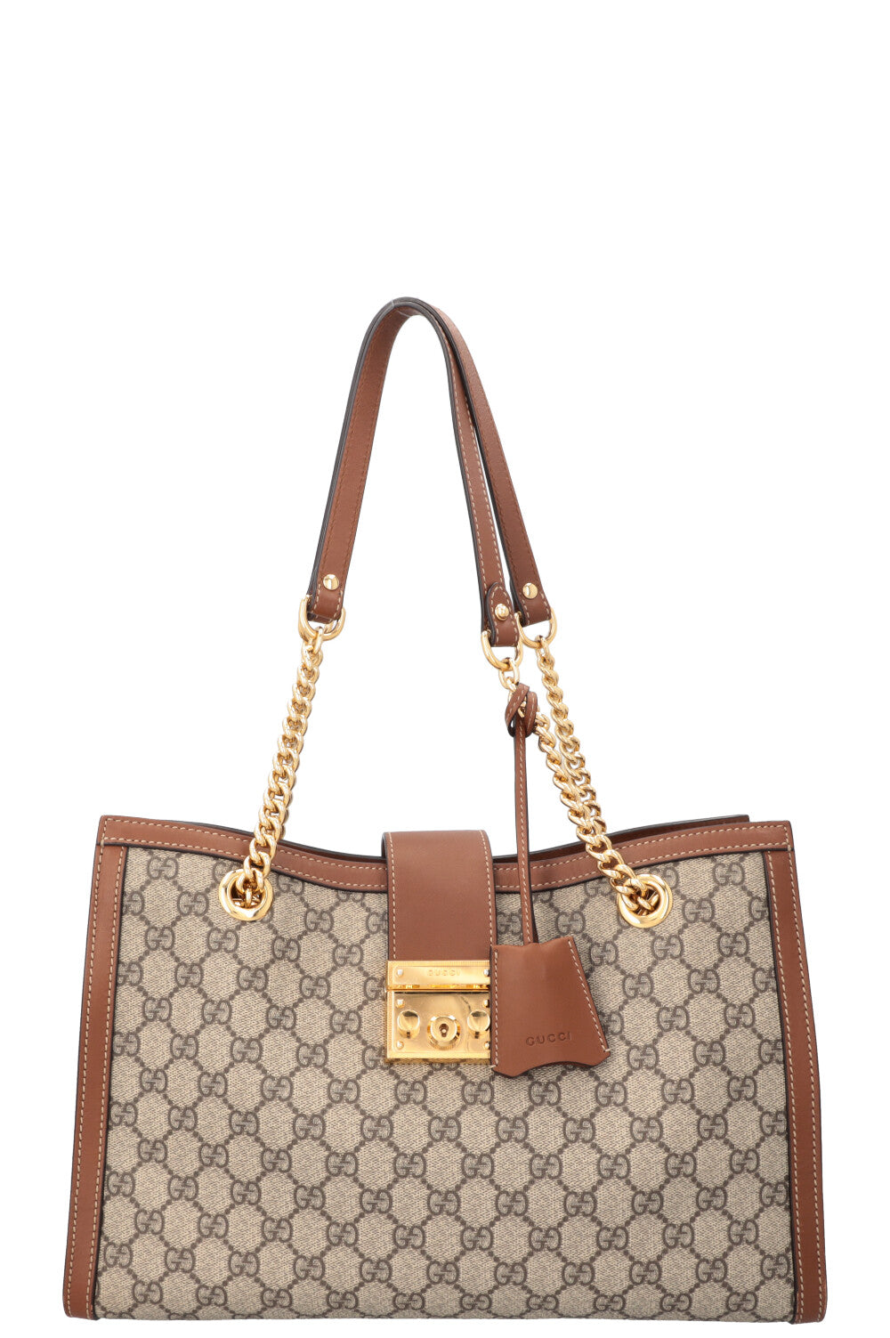 GUCCI GG Supreme Padlock Tote Bag Brown